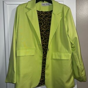 Nash Grey Lime green blazer with cheetah print interior